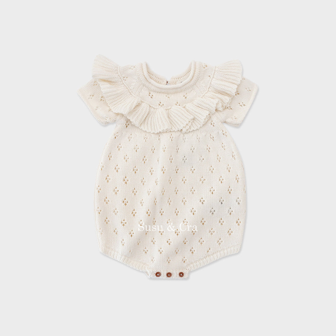Susu and Cra rompers Susu and Cra Mini Adore Frill Knit Romper - Ivory