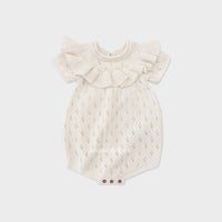 Susu and Cra rompers Susu and Cra Mini Adore Frill Knit Romper - Ivory