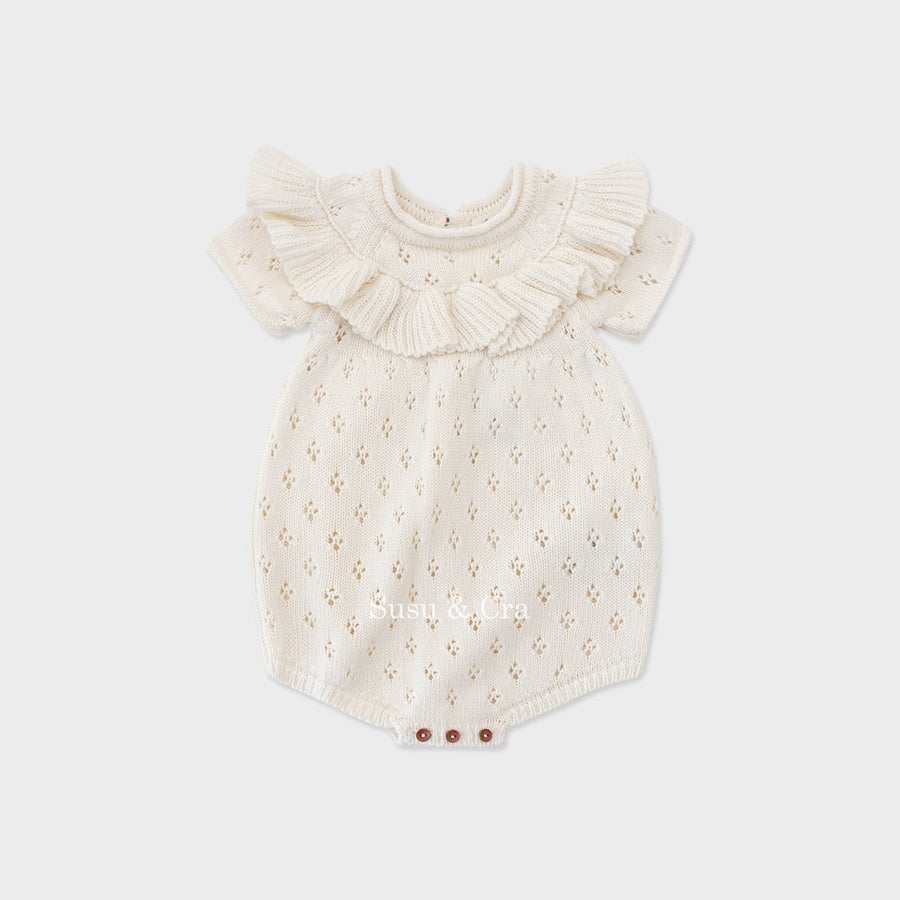 Susu and Cra rompers Susu and Cra Mini Adore Frill Knit Romper - Ivory