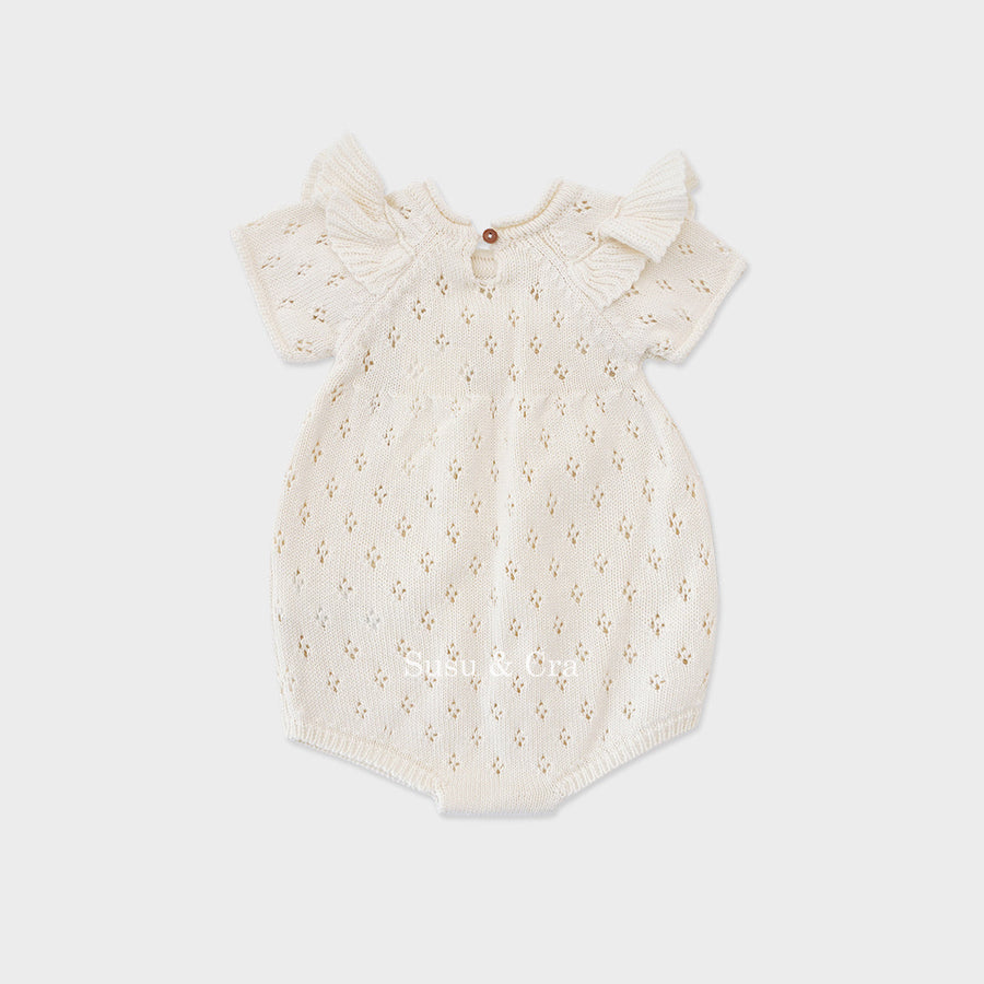 Susu and Cra rompers Susu and Cra Mini Adore Frill Knit Romper - Ivory