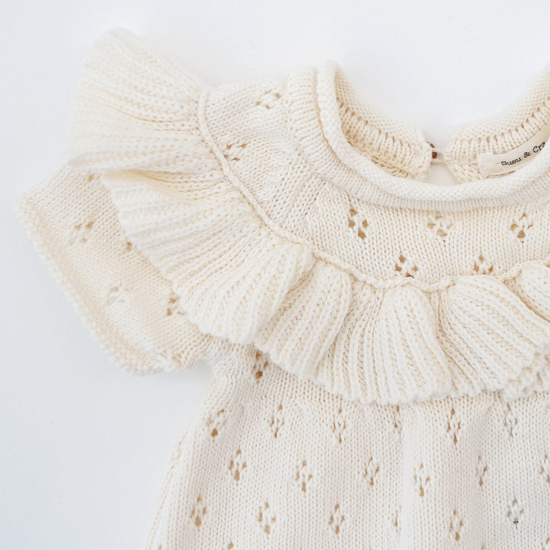 Susu and Cra rompers Susu and Cra Mini Adore Frill Knit Romper - Ivory