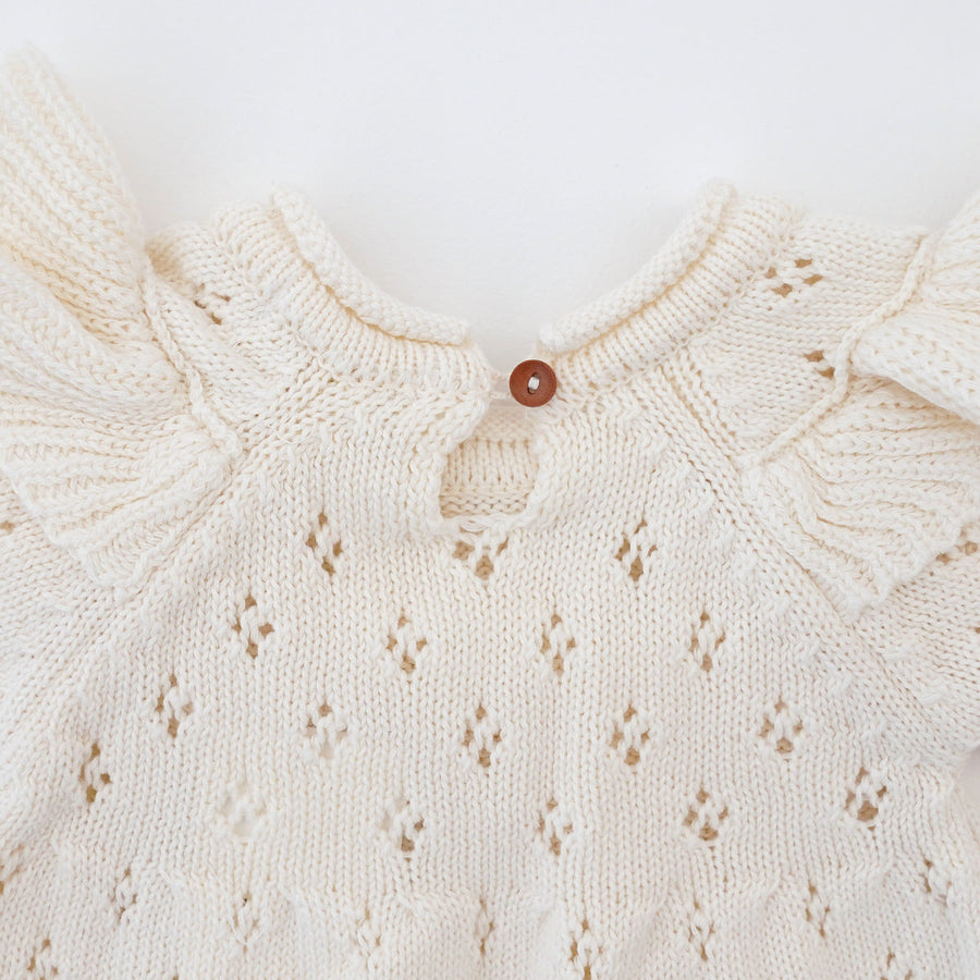 Susu and Cra rompers Susu and Cra Mini Adore Frill Knit Romper - Ivory