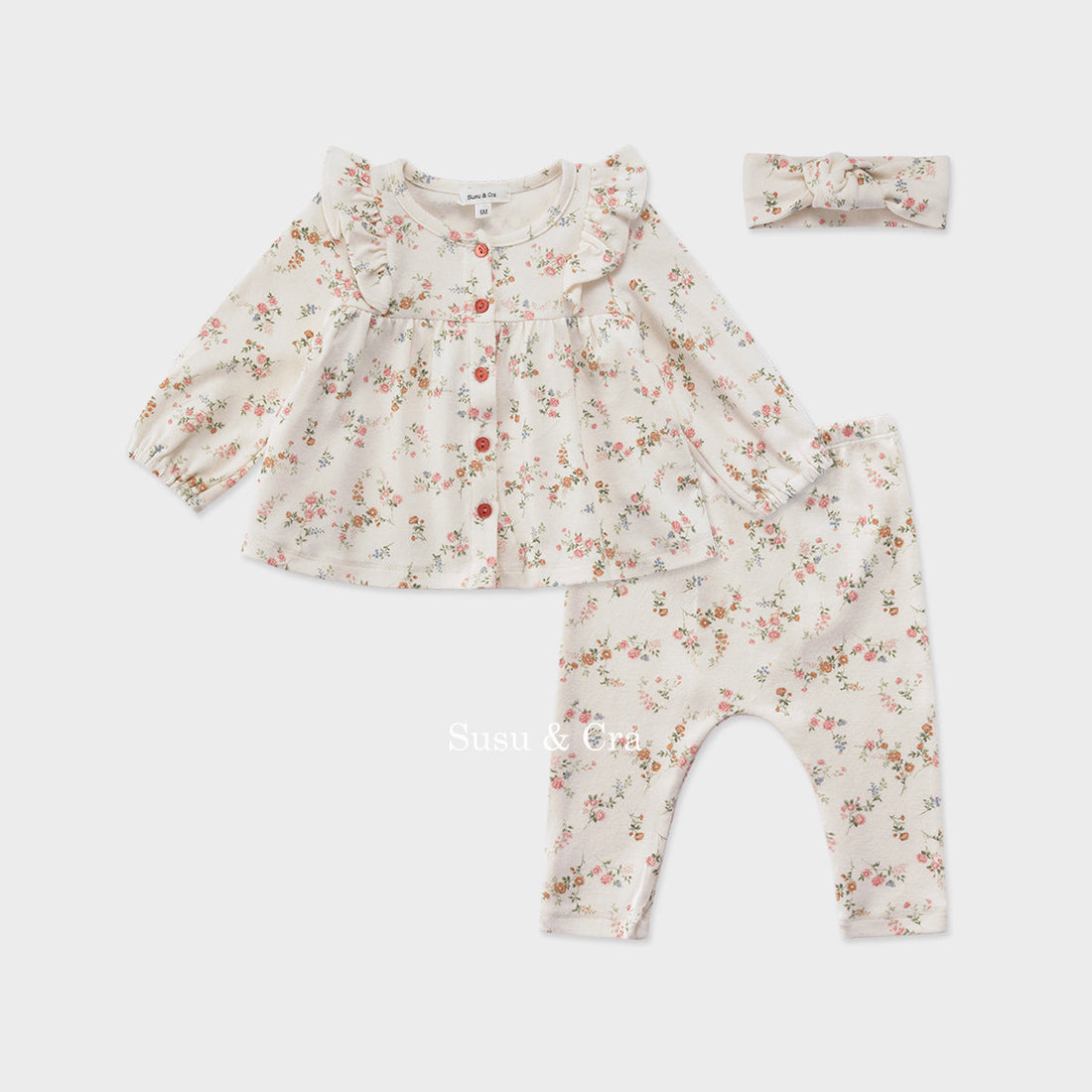 Susu and Cra sets Susu and Cra Mini Linnea Top and Bottom Clothes 3Set - Cream