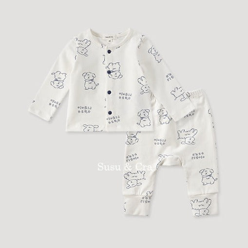 Susu and Cra sets Susu and Cra Mini Rigolo Top and Bottom Clothes - White