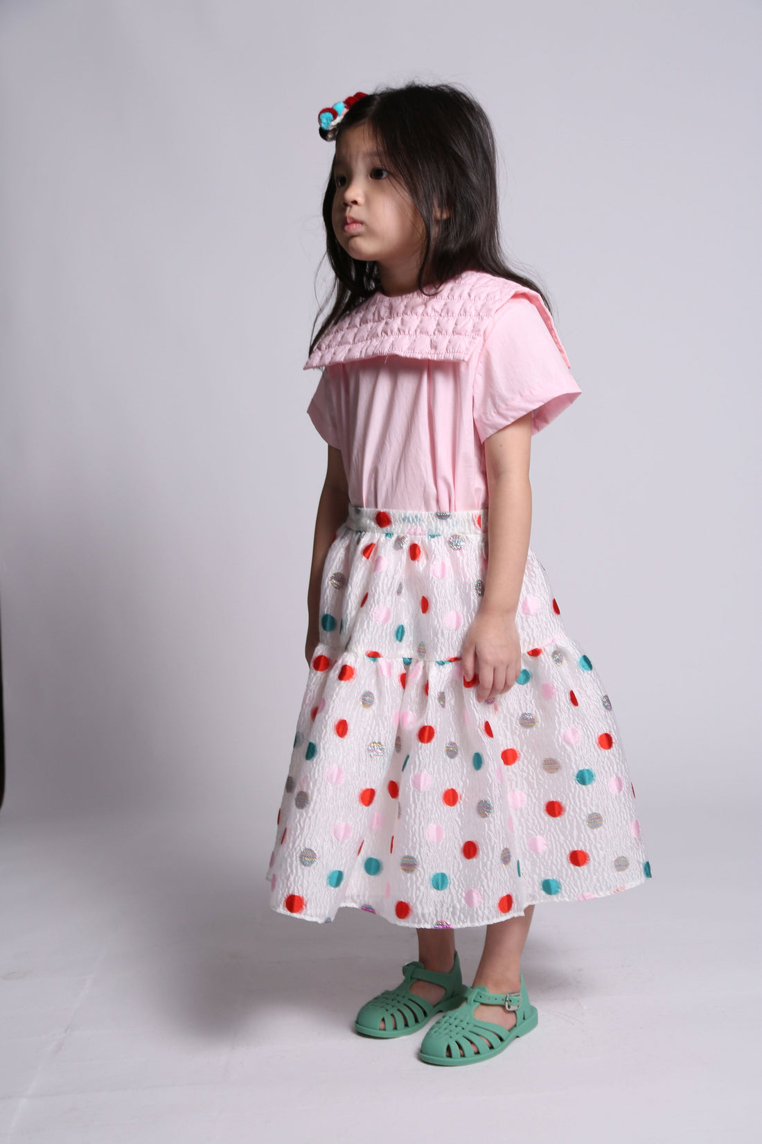 Tia Cibani bottoms Tia Cibani Coral Mix Adelia Flounce Midi Skirt