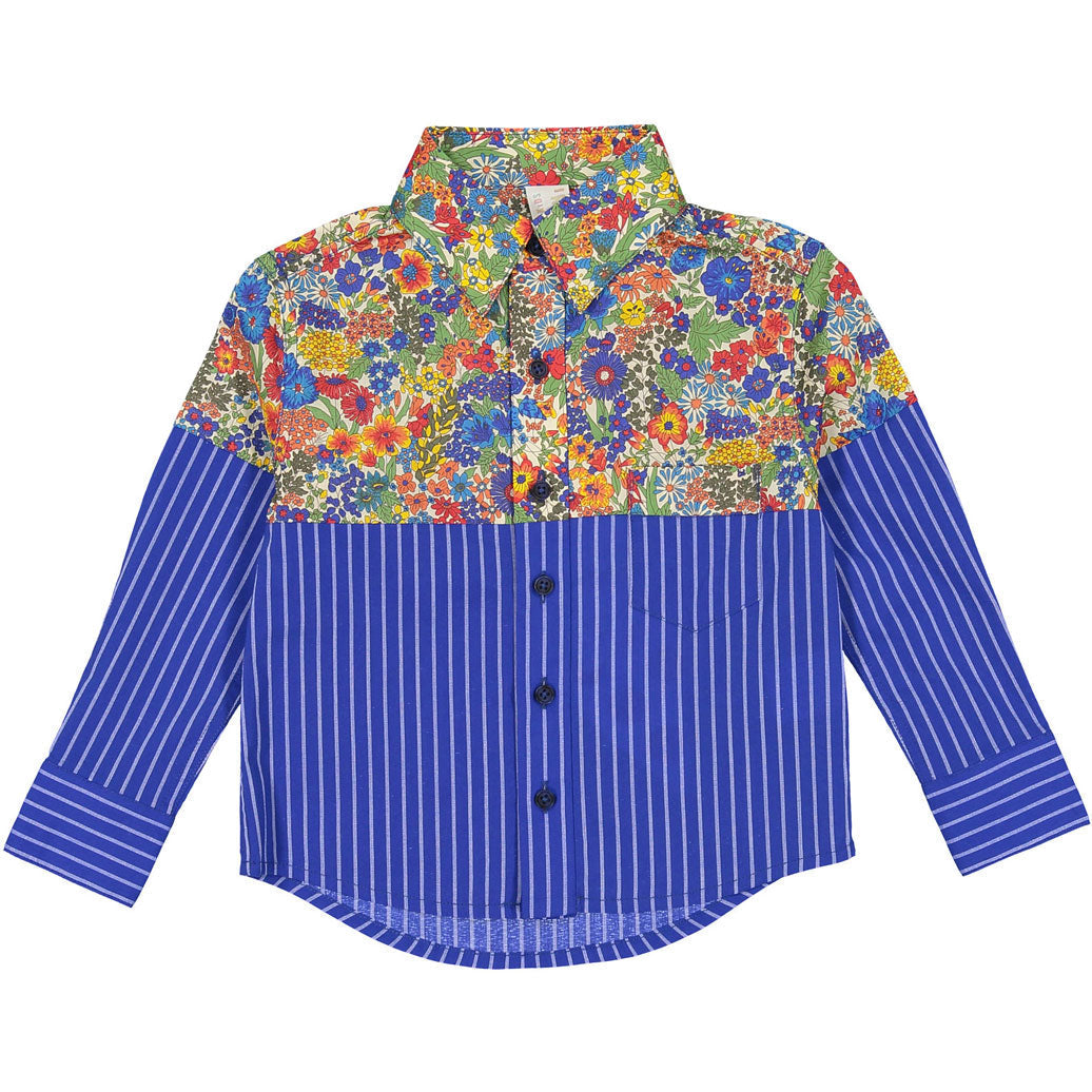 Tia Cibani shirts Tia Cibani Azul Jardin Mix Patchwork Classic Buttondown