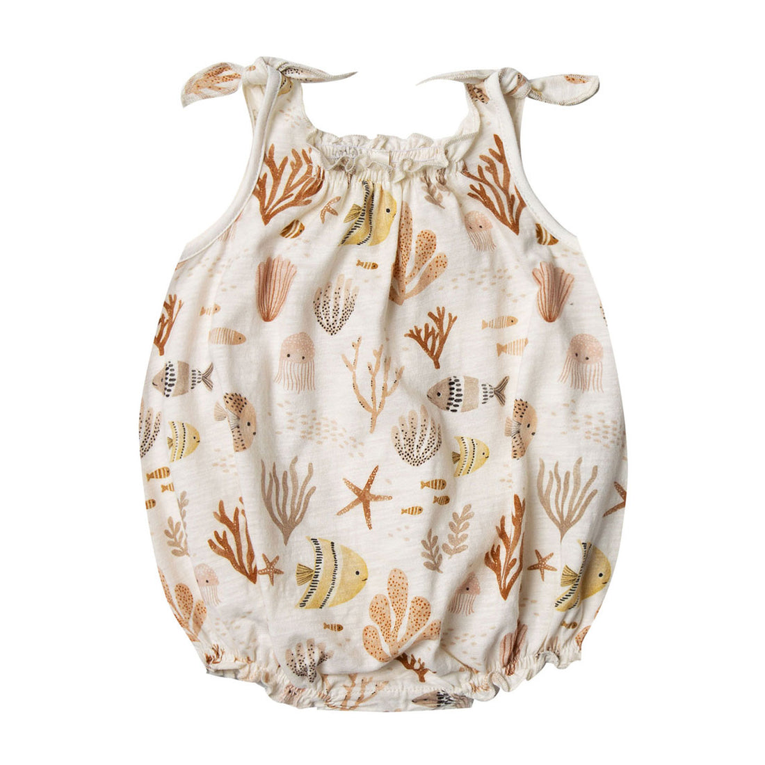 Rylee and Cru Ivory Sea Life Shoulder Tie Onesie