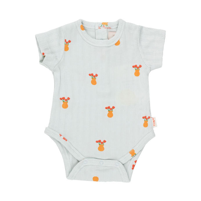 Tiny Cottons bodysuits Tiny Cottons Pale Blue/Orange Tulips Body