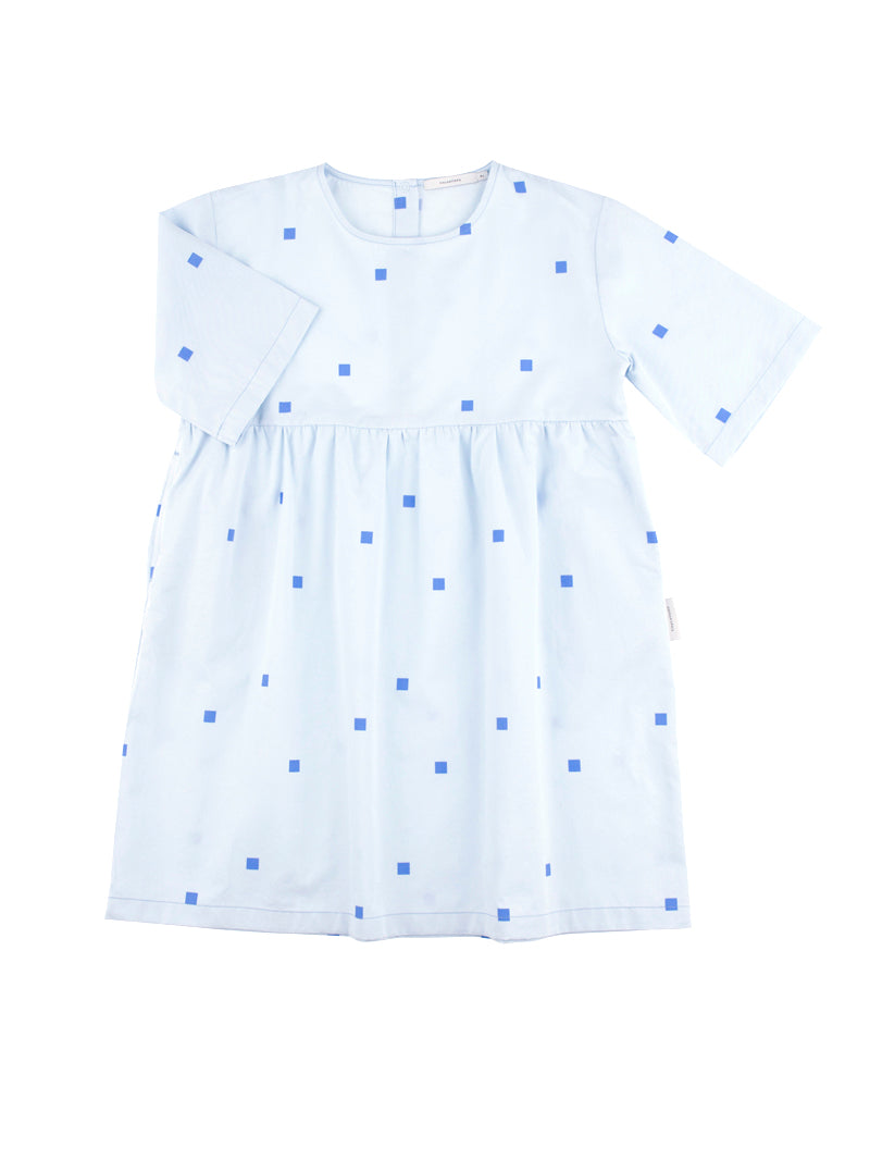 Tiny Cottons dresses Tiny Cottons Light Blue Square Dots Woven Belled Dress
