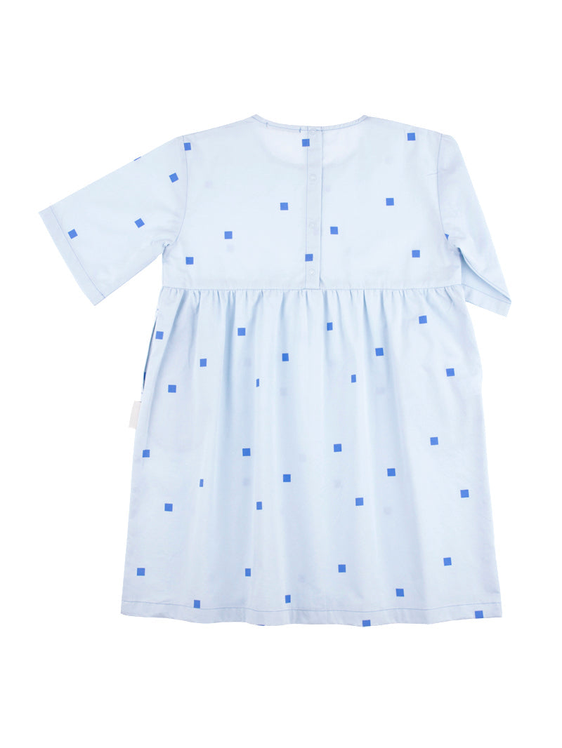 Tiny Cottons dresses Tiny Cottons Light Blue Square Dots Woven Belled Dress