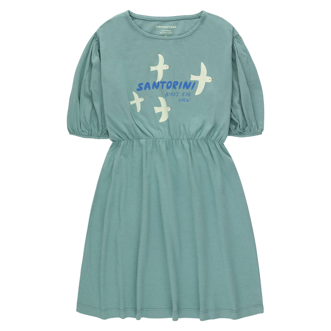 Tiny Cottons dresses Tiny Cottons Light Teal/Light Cream Santorini Birds Dress
