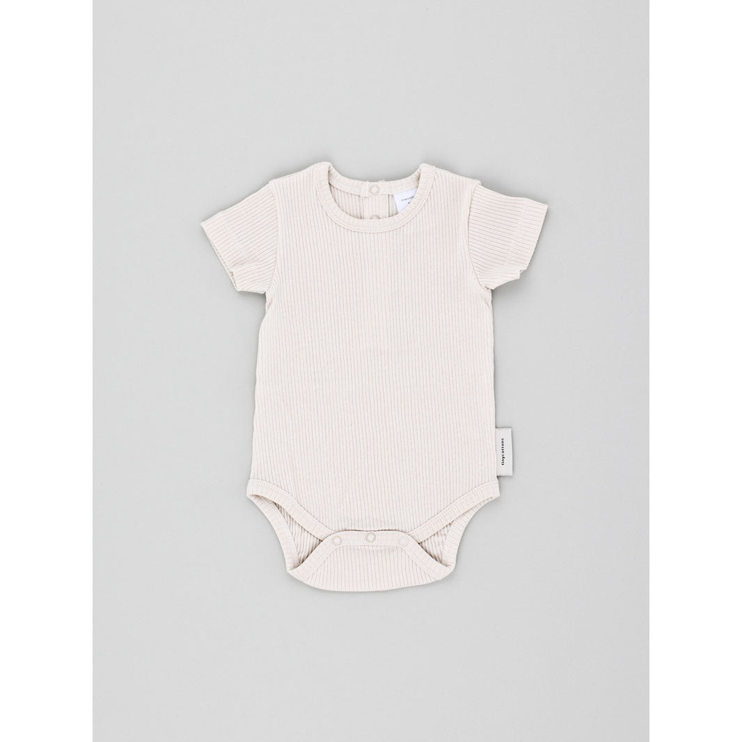 Tiny Cottons Rompers and Bodysuits Tiny Cottons  Basic Beige Rib SS Body