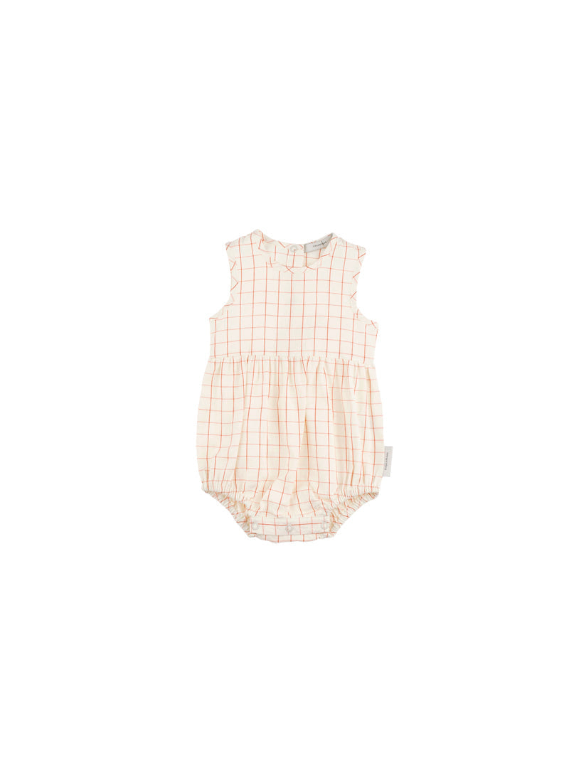 Tiny Cottons Rompers and Bodysuits Tiny Cottons Stone Grid Woven Onepiece