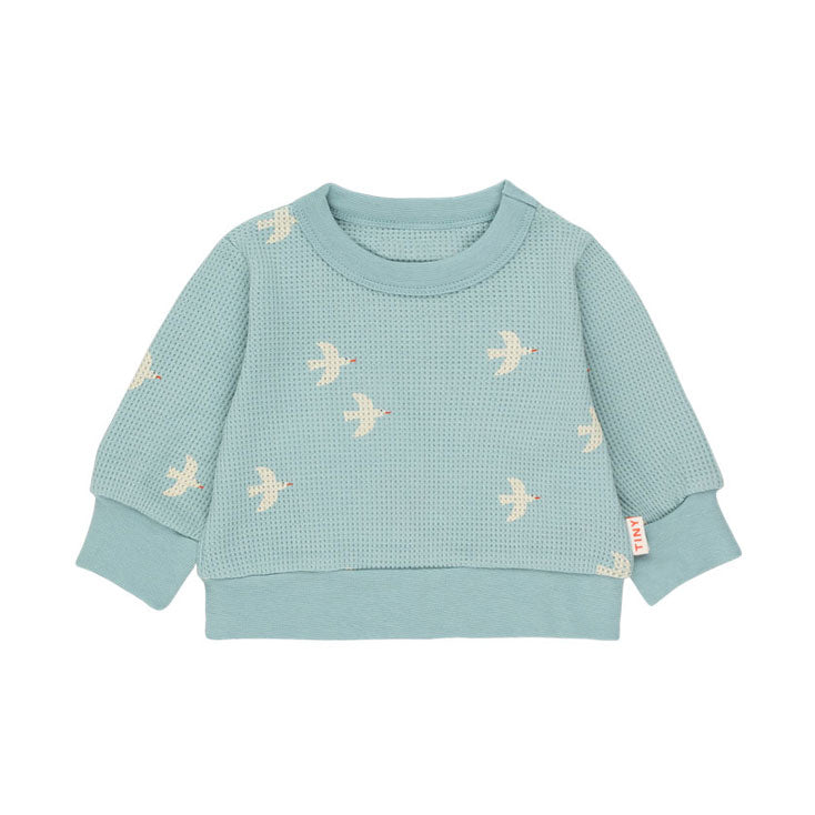 Tiny Cottons sweatshirts Tiny Cottons Cadet Blue/Light Cream Birds Baby Sweatshirt