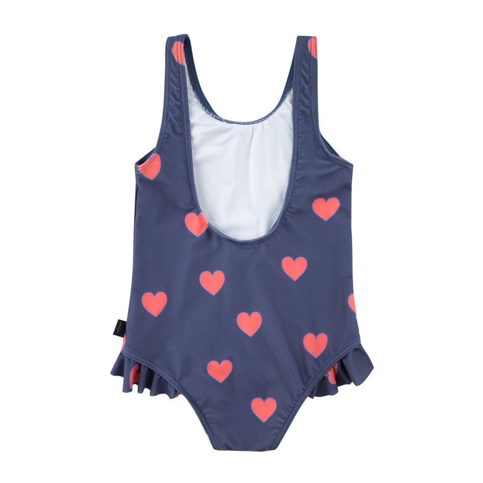 Tiny Cottons swim Tiny Cottons Light Navy Hearts Frill Swimsuit