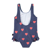 Tiny Cottons swim Tiny Cottons Light Navy Hearts Frill Swimsuit