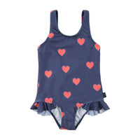 Tiny Cottons swim Tiny Cottons Light Navy Hearts Frill Swimsuit
