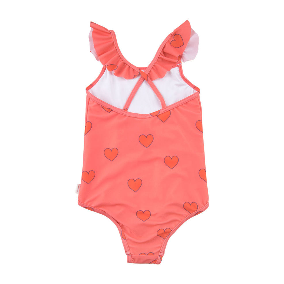 Tiny Cottons swim Tiny Cottons Light Red Hearts Frill Swimsuit