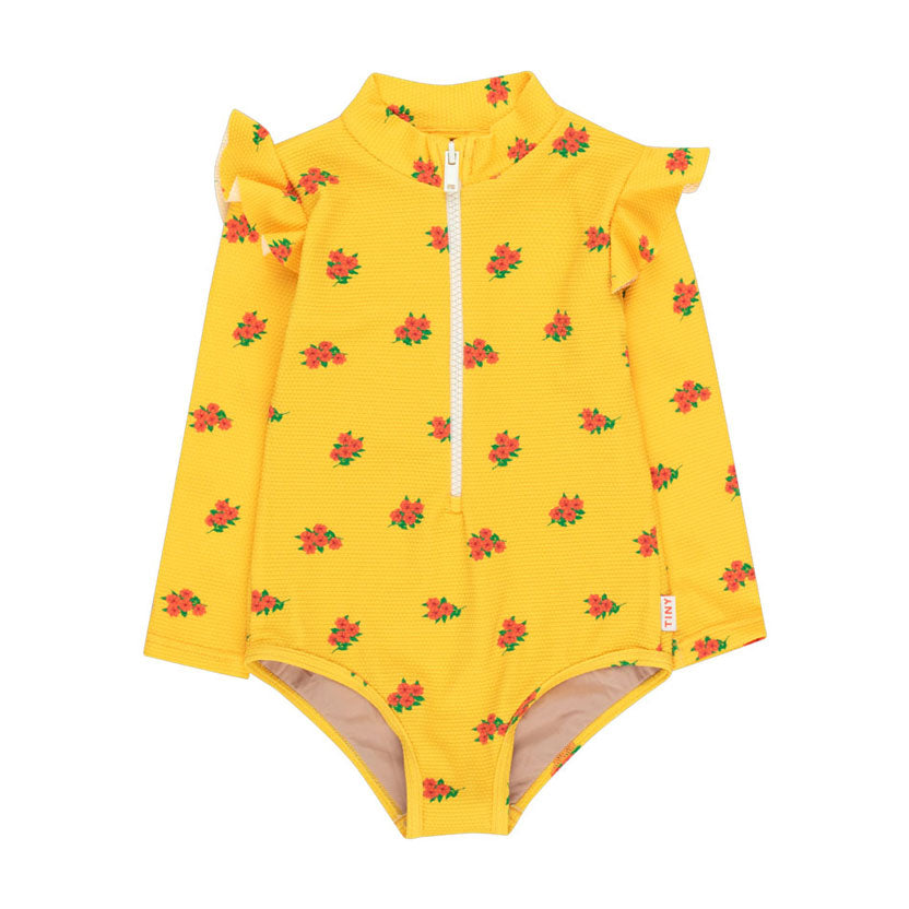 Tiny Cottons swim Tiny Cottons Yellow/Summer Red Flowers & Frills Ls One-Piece