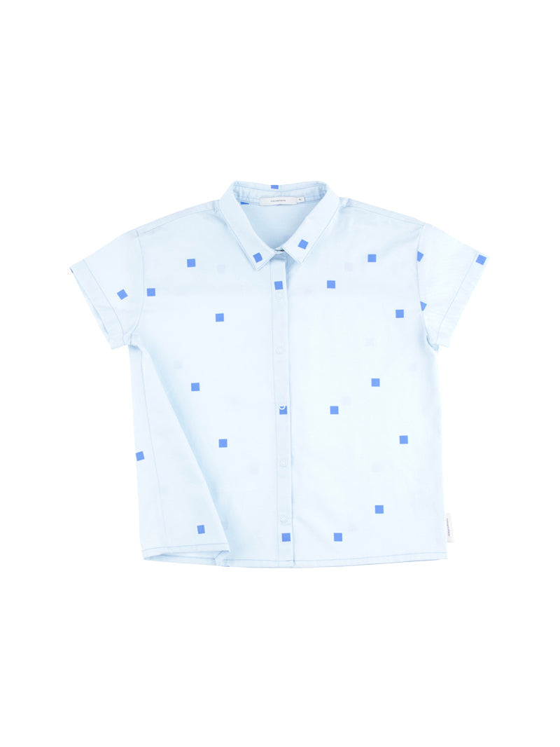 Tiny Cottons tops and tees Tiny Cottons Light Blue Square Dots Woven Shirt