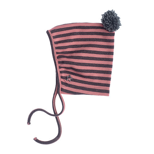Tocoto Vintage accessories Tocoto Vintage Dark Pink Pom Pom Striped Baby Bonnet