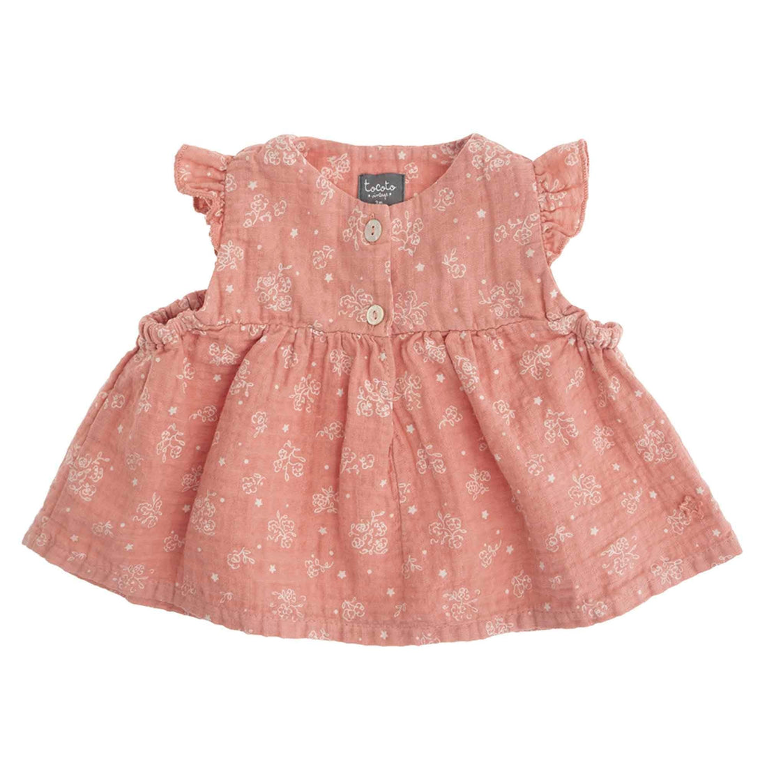 Tocoto Vintage blouses Tocoto Vintage Pink Baby Flower Print Blouse No Sleeves