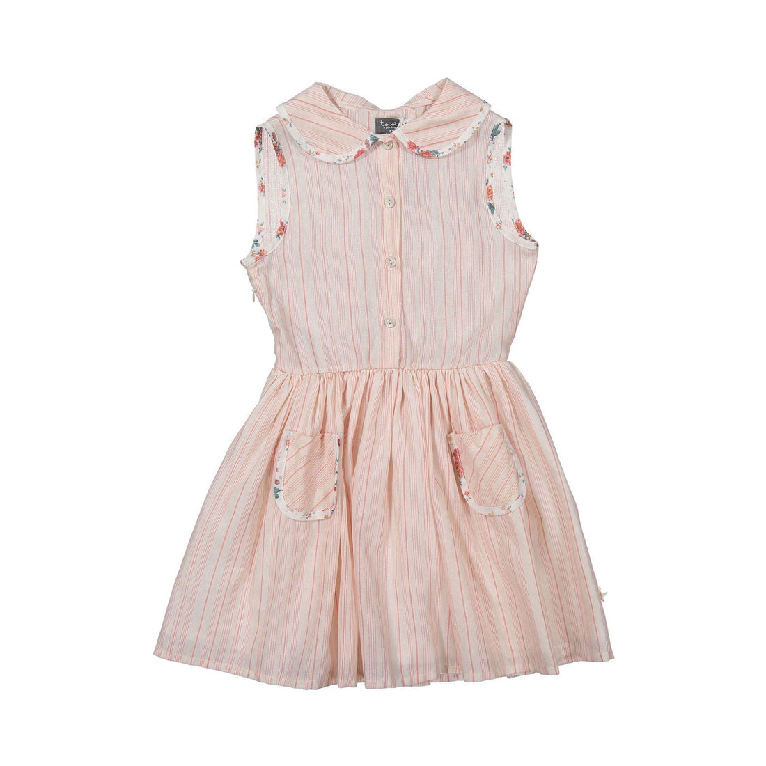 Tocoto Vintage dresses Tocoto Vintage Salmon Striped Collar Waisted Dress
