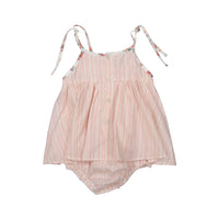 Tocoto Vintage dresses Tocoto Vintage Salmon Striped Flower Trimmed Baby Dress