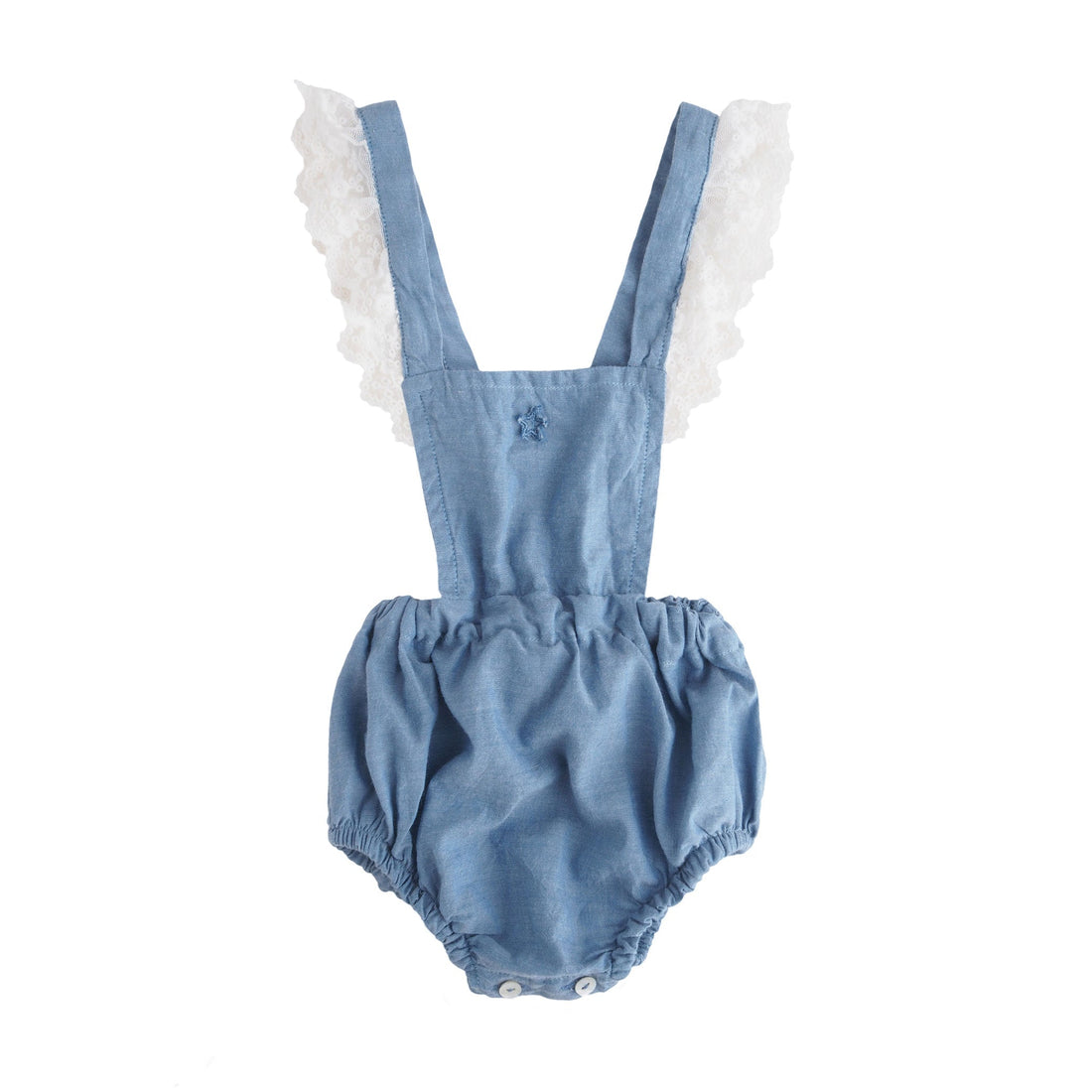 Tocoto Vintage Rompers and Bodysuits Tocoto Vintage Blue Lace Trimmed Romper