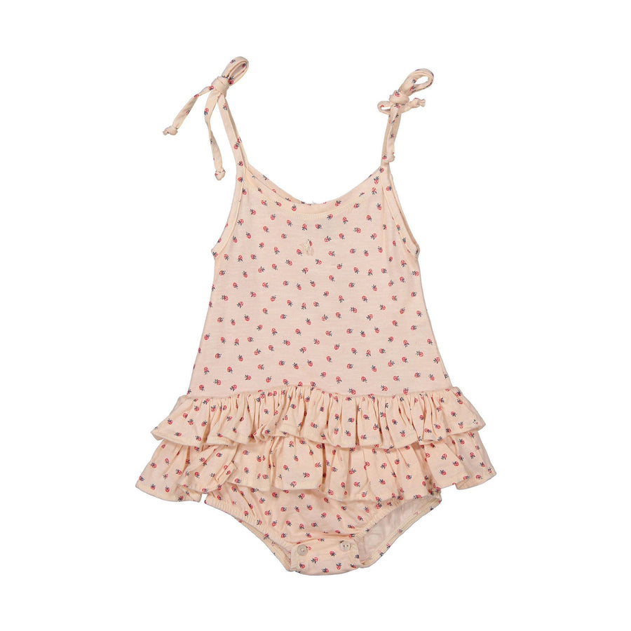Tocoto Vintage rompers Tocoto Vintage Salmon Strawberry Ruffle Romper