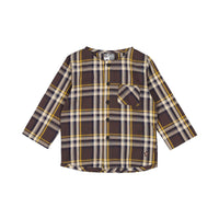 Tocoto Vintage shirts Tocoto Vintage Dark Brown Plaid Mao Shirt