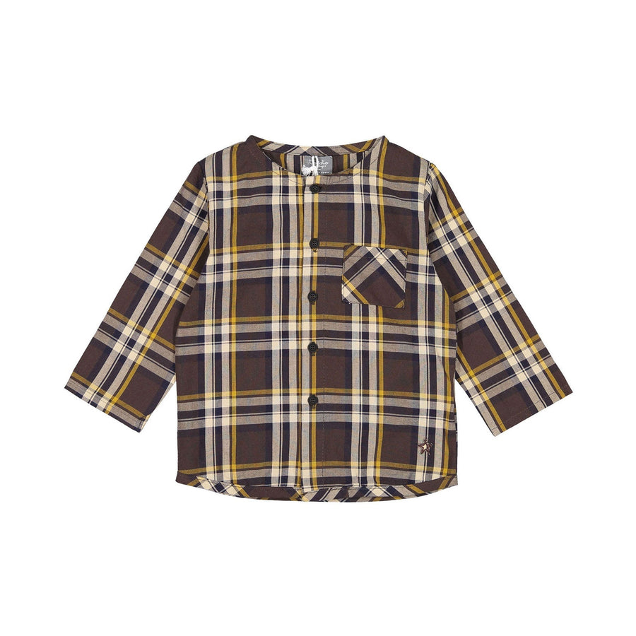 Tocoto Vintage shirts Tocoto Vintage Dark Brown Plaid Mao Shirt