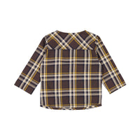 Tocoto Vintage shirts Tocoto Vintage Dark Brown Plaid Mao Shirt