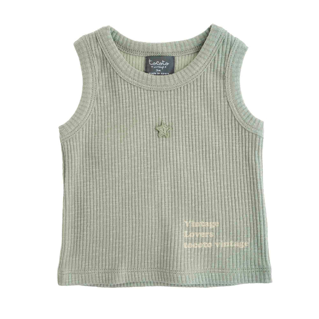 Tocoto Vintage tees Tocoto Vintage Green T-Shirt No Sleeves Organic Cotton