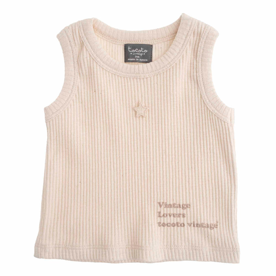 Tocoto Vintage tees Tocoto Vintage Off-White T-Shirt No Sleeves Organic Cotton