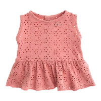 Tocoto Vintage tees Tocoto Vintage Pink Pointelle T-Shirt No Sleeves And Flounce