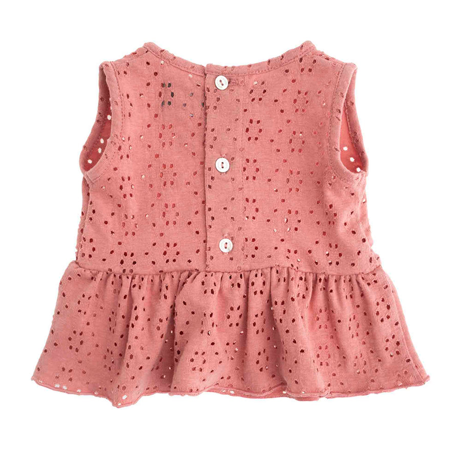 Tocoto Vintage tees Tocoto Vintage Pink Pointelle T-Shirt No Sleeves And Flounce