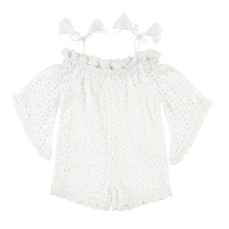 Tuchinda Rompers and Bodysuits Tuchinda White Eyelet Cosette Playsuit