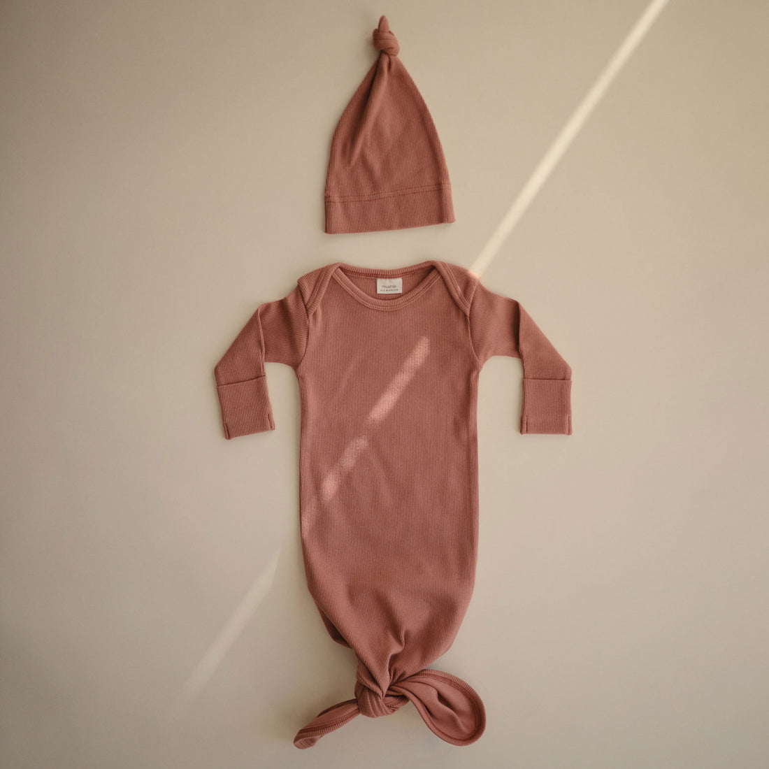 Mushie Ribbed Knotted Baby Gown - Cedar