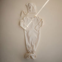 Mushie Ribbed Knotted Baby Gown - Ivory