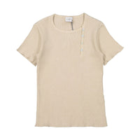 Violeta tees Violeta Beige Side Button Henley