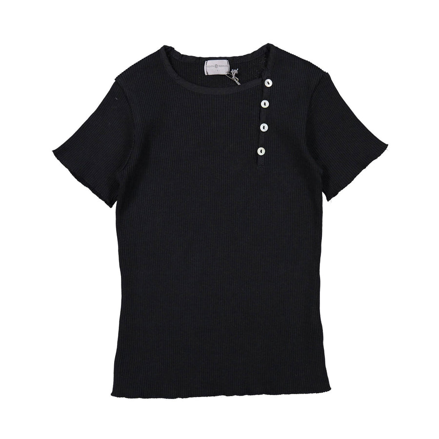 Violeta tees Violeta Black Side Button Henley