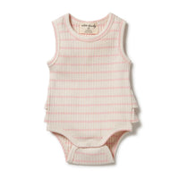 Wilson and Frenchy bodysuits Wilson and Frenchy Pink Lemonade Organic Stripe Rib Ruffle Bodysuit