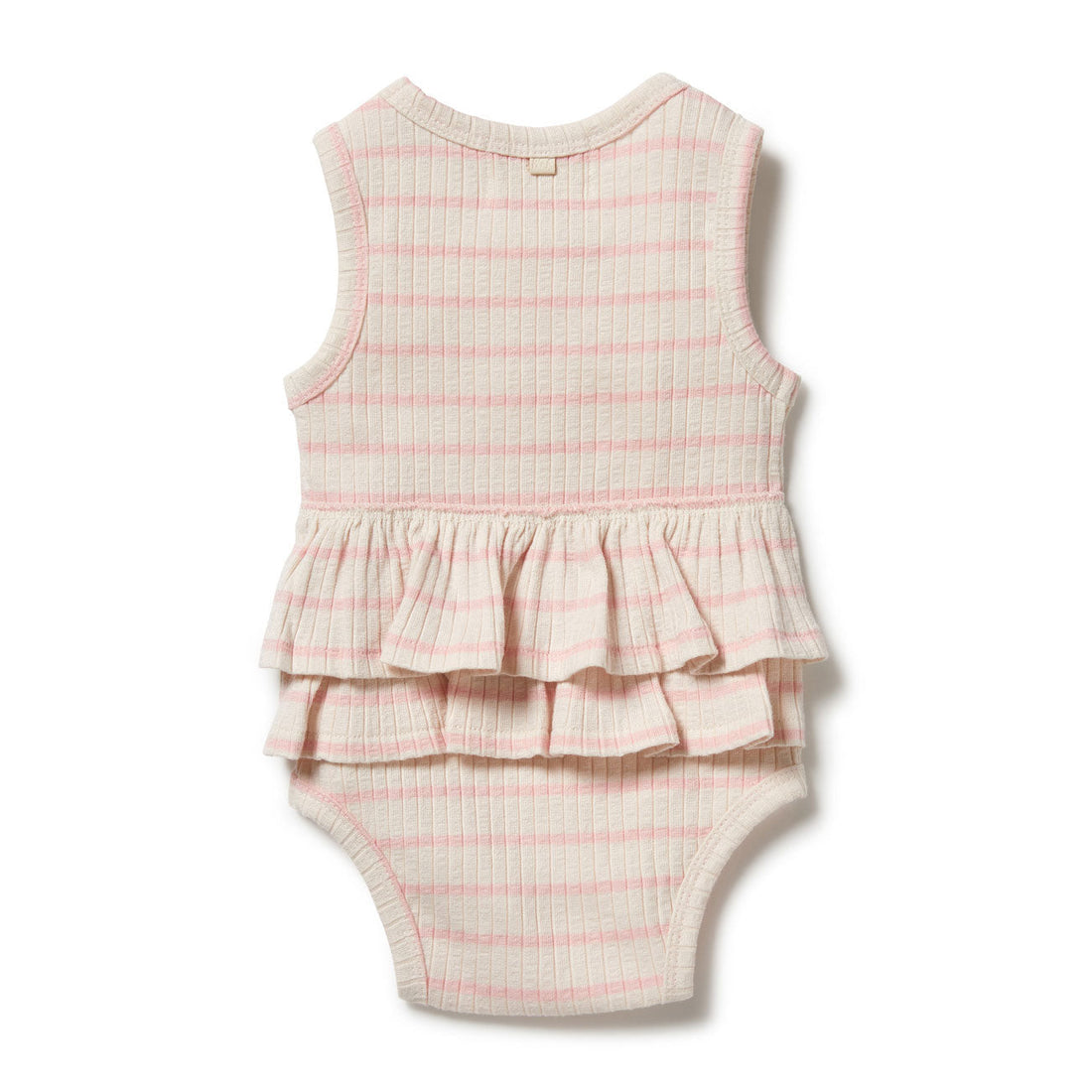 Wilson and Frenchy bodysuits Wilson and Frenchy Pink Lemonade Organic Stripe Rib Ruffle Bodysuit