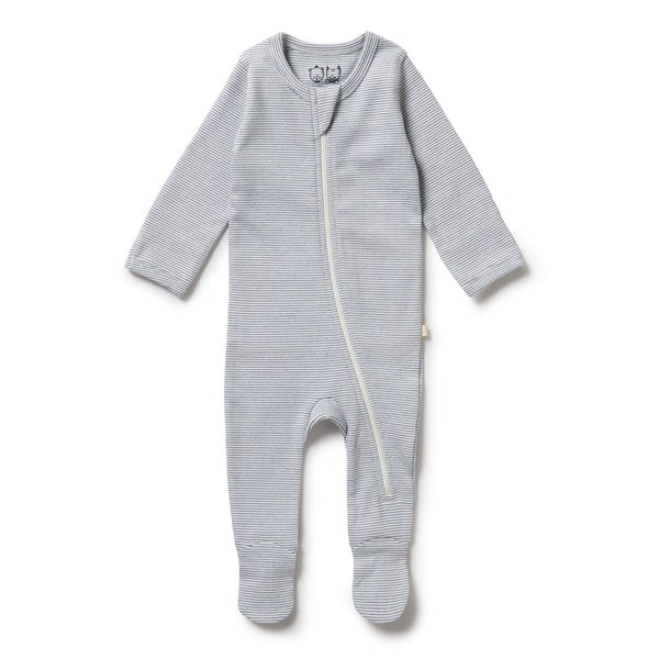 Wilson and Frenchy footies Wilson and Frenchy Rain Drop Organic Stripe Rib Zipsuit With Feet