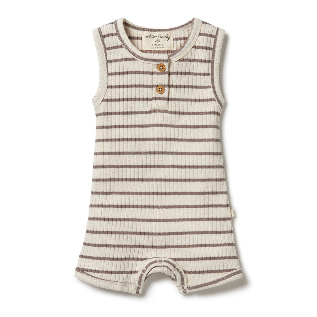 Wilson and Frenchy rompers Wilson and Frenchy Hazelwood Organic Stripe Rib Boyleg Growsuit