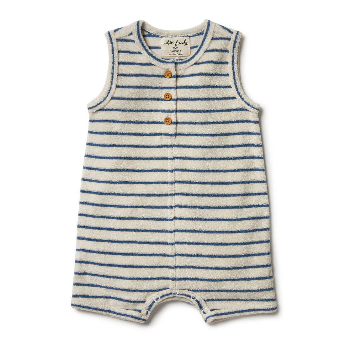 Wilson and Frenchy rompers Wilson and Frenchy Ocean Stripe Organic Terry Growsuit