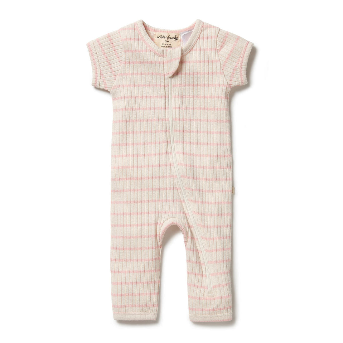 Wilson and Frenchy rompers Wilson and Frenchy Pink Lemonade Organic Stripe Rib Zipsuit