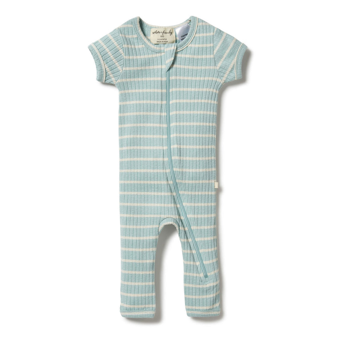 Wilson and Frenchy rompers Wilson and Frenchy Pistachio Organic Stripe Rib Zipsuit