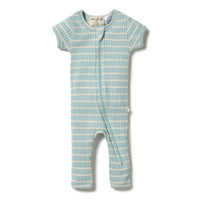 Wilson and Frenchy rompers Wilson and Frenchy Pistachio Organic Stripe Rib Zipsuit
